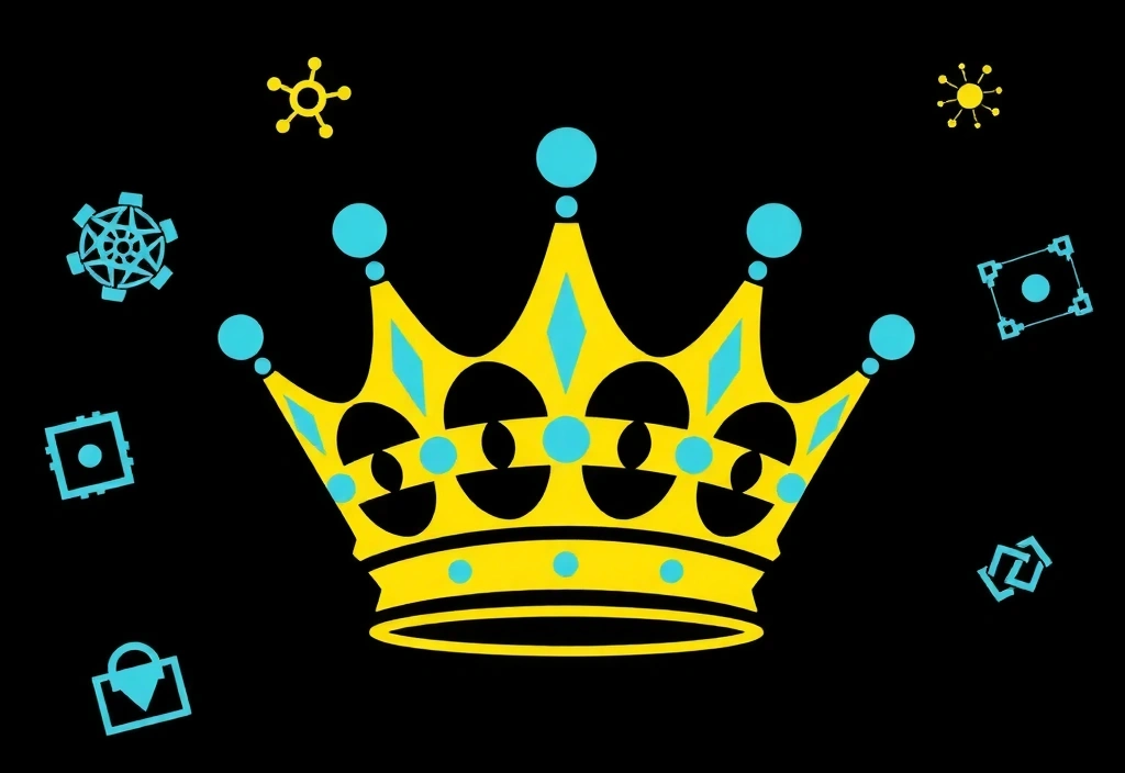 Ilustración de una corona estilizada con elementos tecnológicos que representan la confiabilidad y la modernidad en el juego online.
